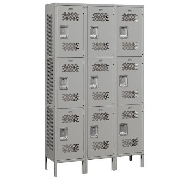 Wardrobe Locker, 45" W, 15" D, 78" H, (3) Wide, (9) Openings, Gray